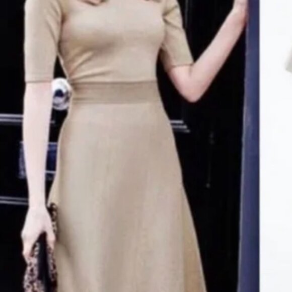 Boden Milano Shimmer Shimmer Knit Dress Beige quarter sleeves US 6L - Picture 2 of 8